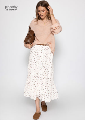 Long chiffon skirt with dot pattern - offwhite