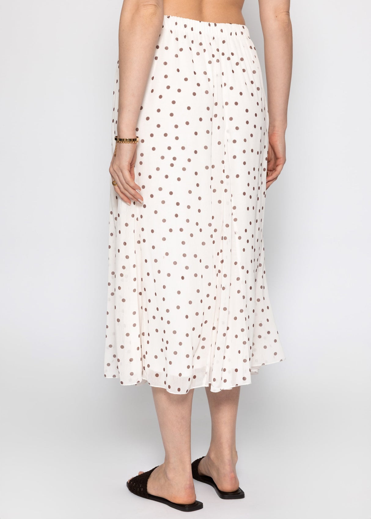Long chiffon skirt with dot pattern - offwhite
