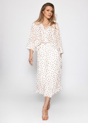Long chiffon skirt with dot pattern - offwhite