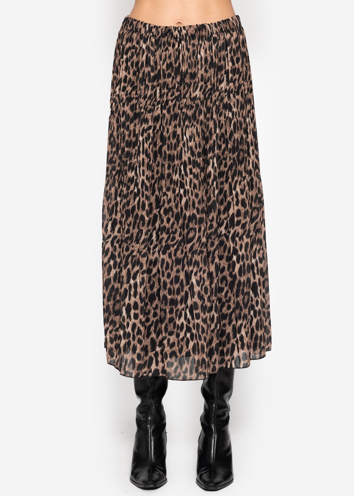Long pleated chiffon skirt with leopard print - brown