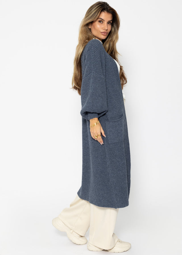 Long super soft cardigan with pockets - denim blue