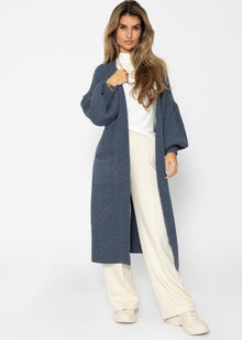 Long super soft cardigan with pockets - denim blue