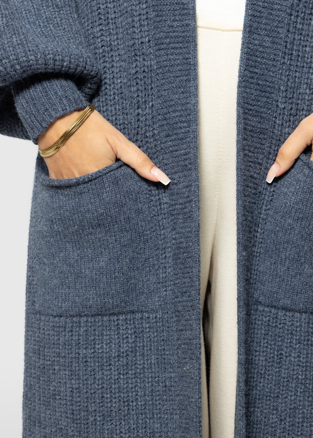 Long super soft cardigan with pockets - denim blue