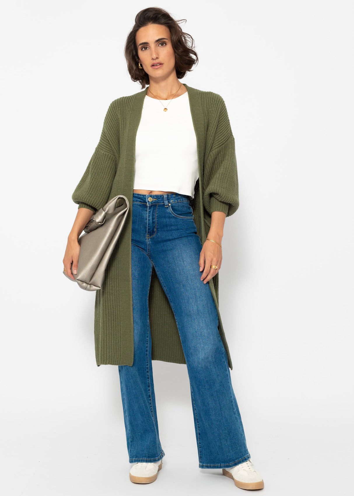 Long super soft cardigan with pockets - khaki