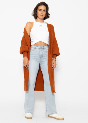 Langer super soft Cardigan mit Taschen - rostrot