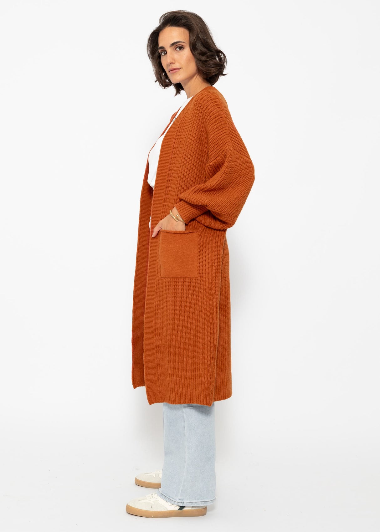 Langer super soft Cardigan mit Taschen - rostrot