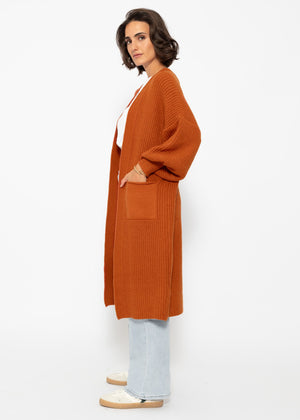 Langer super soft Cardigan mit Taschen - rostrot