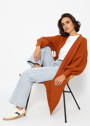 Langer super soft Cardigan mit Taschen - rostrot