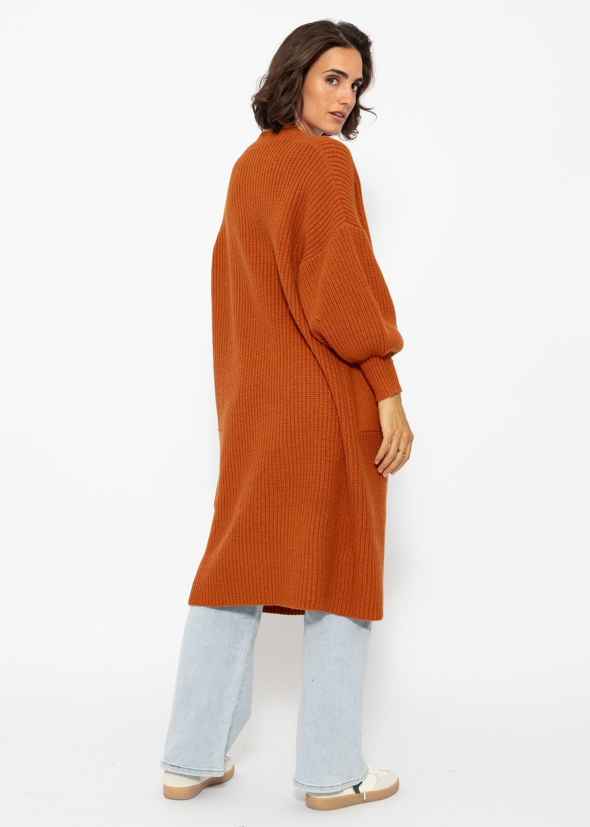 Langer super soft Cardigan mit Taschen - rostrot