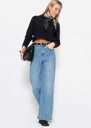 Lässiger Crop Pullover - schwarz