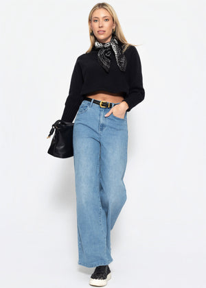 Lässiger Crop Pullover - schwarz