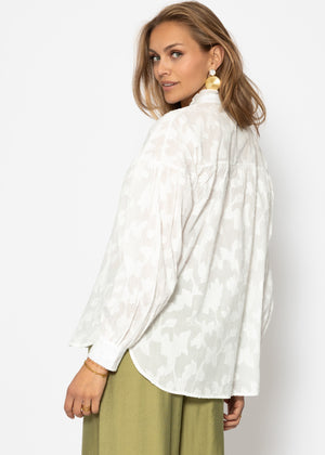 Slightly transparent jacquard blouse with tie detail - white