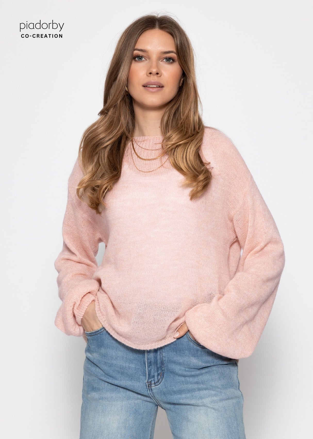 Leicht transparenter Feinstrickpullover - rosa