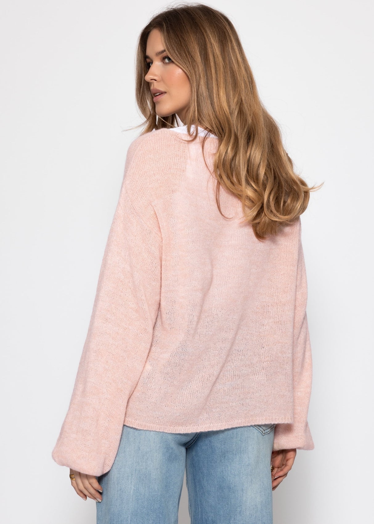 Leicht transparenter Feinstrickpullover - rosa