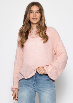 Leicht transparenter Feinstrickpullover - rosa