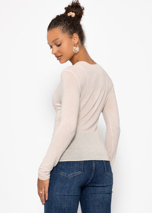 Leicht transparentes Langarmshirt mit Kaschmiranteil - beige