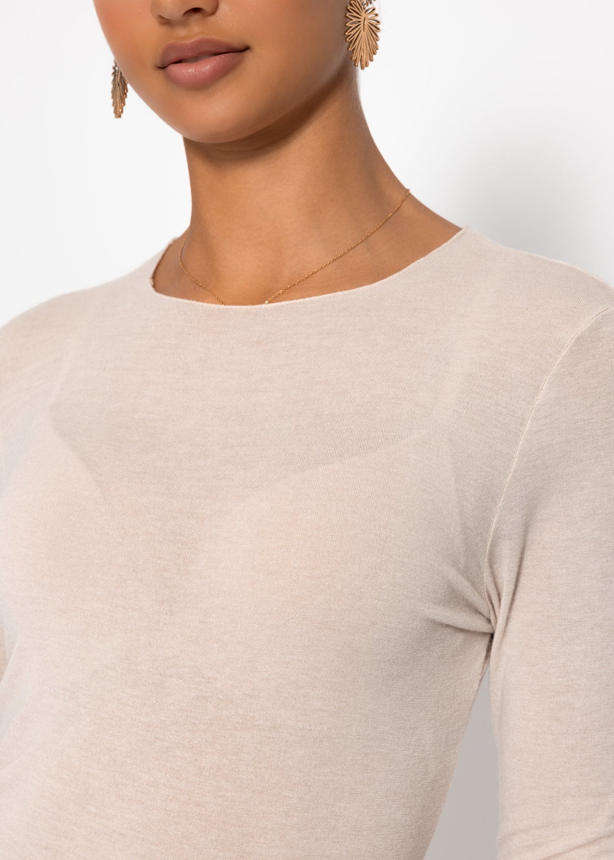 Leicht transparentes Langarmshirt mit Kaschmiranteil - beige