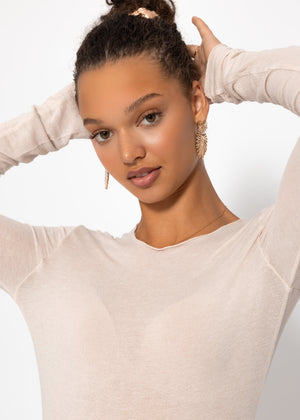 Leicht transparentes Langarmshirt mit Kaschmiranteil - beige