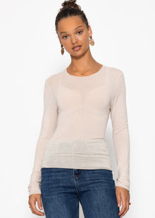 Leicht transparentes Langarmshirt mit Kaschmiranteil - beige