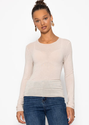 Leicht transparentes Langarmshirt mit Kaschmiranteil - beige