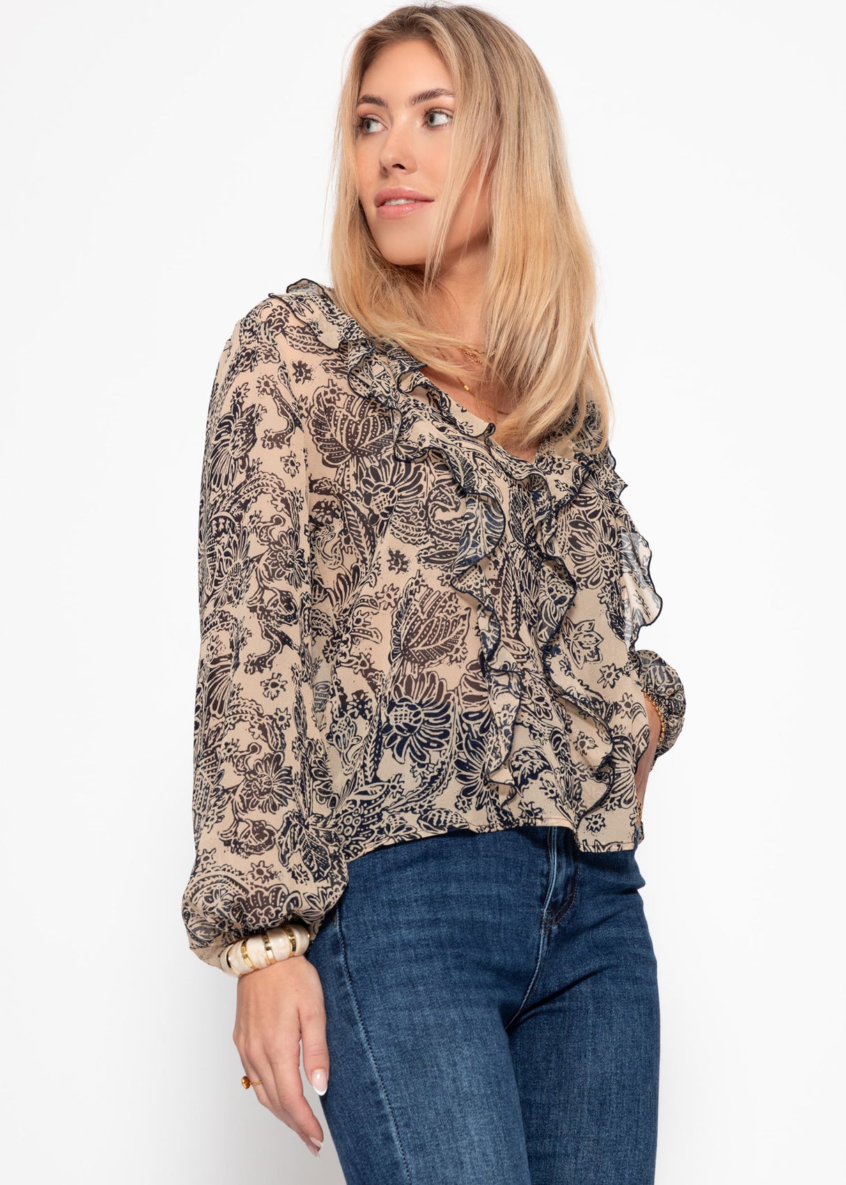 Light blouse with ruffles - beige