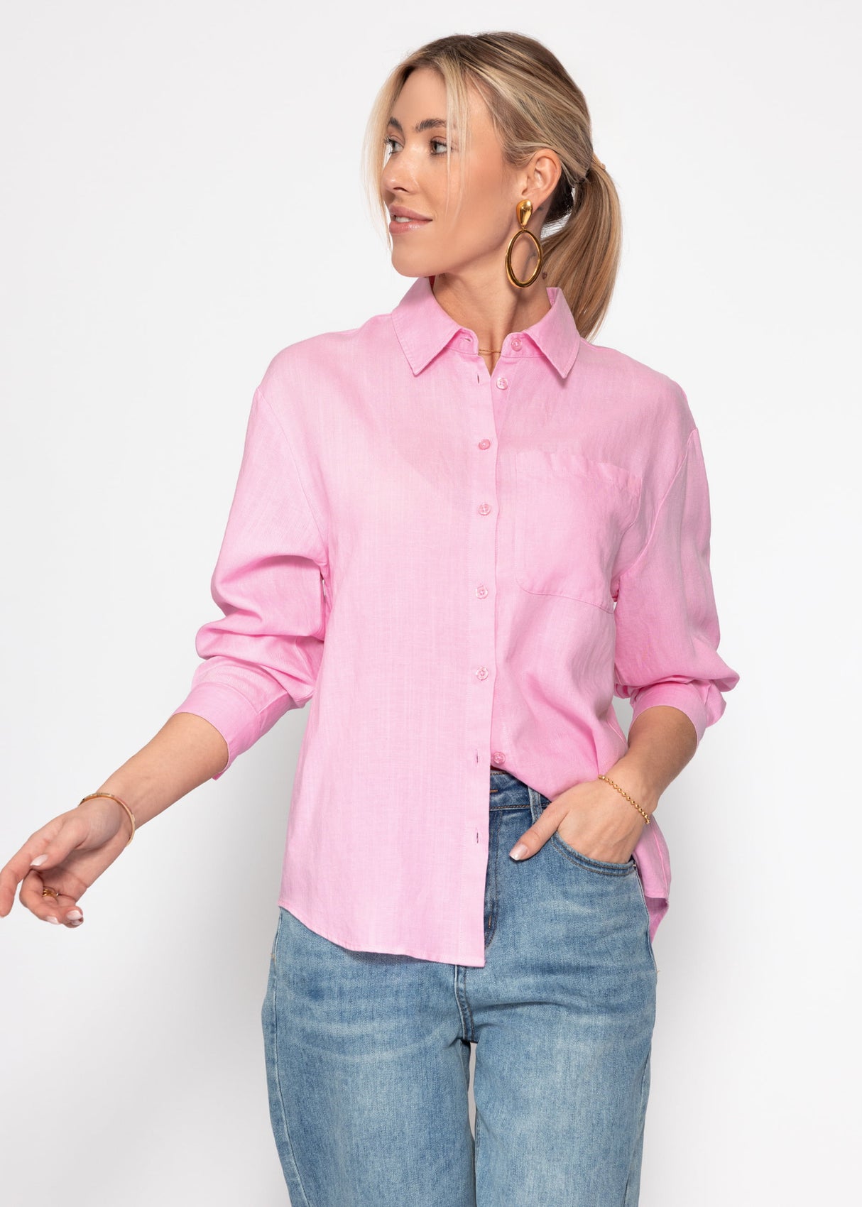 Linen shirt blouse - pink
