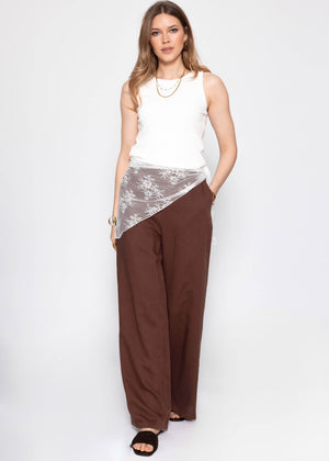 Linen trousers with straight leg- brown