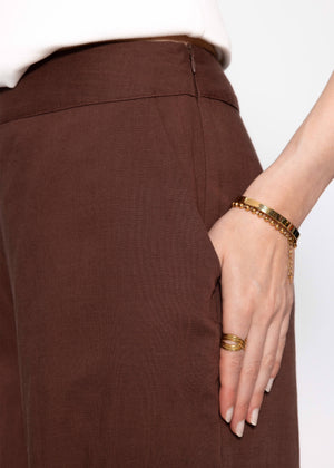 Linen trousers with straight leg- brown