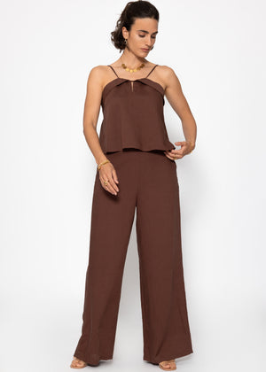 Linen top with spaghetti straps - brown
