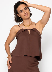Linen top with spaghetti straps - brown