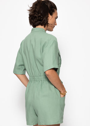 Linen jumpsuit with tie belt - sage green