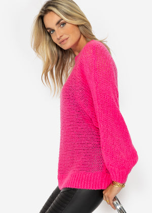 Loose-knit sweater with batwing sleeves - pink