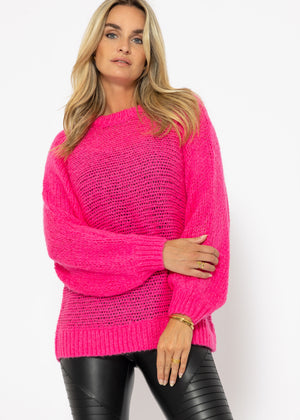 Loose-knit sweater with batwing sleeves - pink