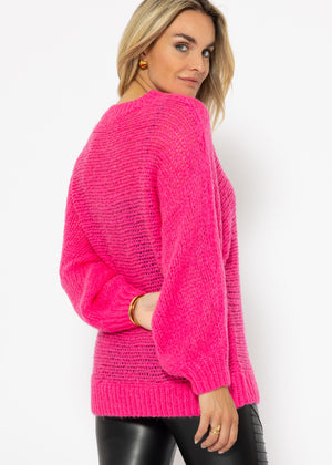 Loose-knit sweater with batwing sleeves - pink
