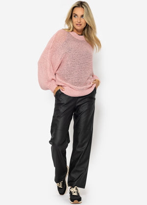 Loose-knitted sweater with batwing sleeves - pink
