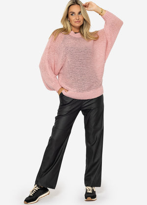 Loose-knitted sweater with batwing sleeves - pink