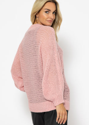 Loose-knitted sweater with batwing sleeves - pink