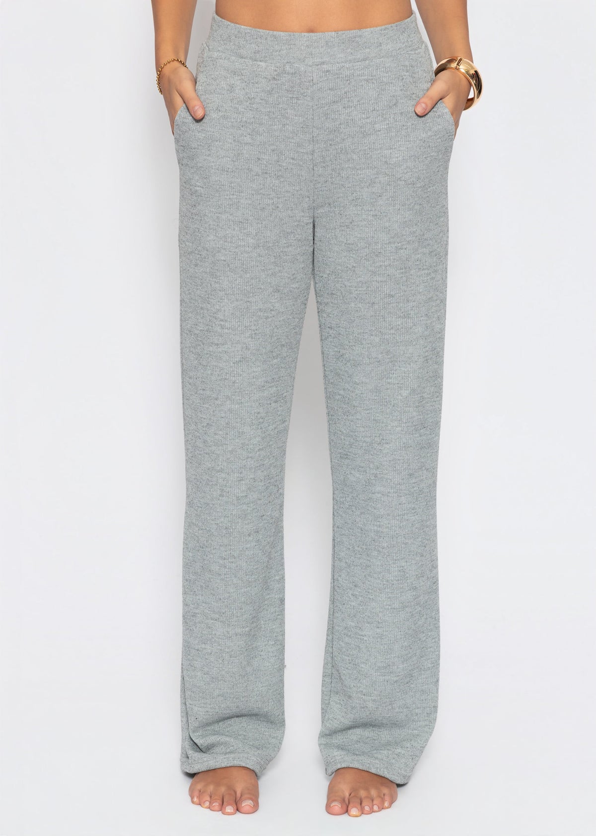 Loungewear Hose in Rippoptik - grau