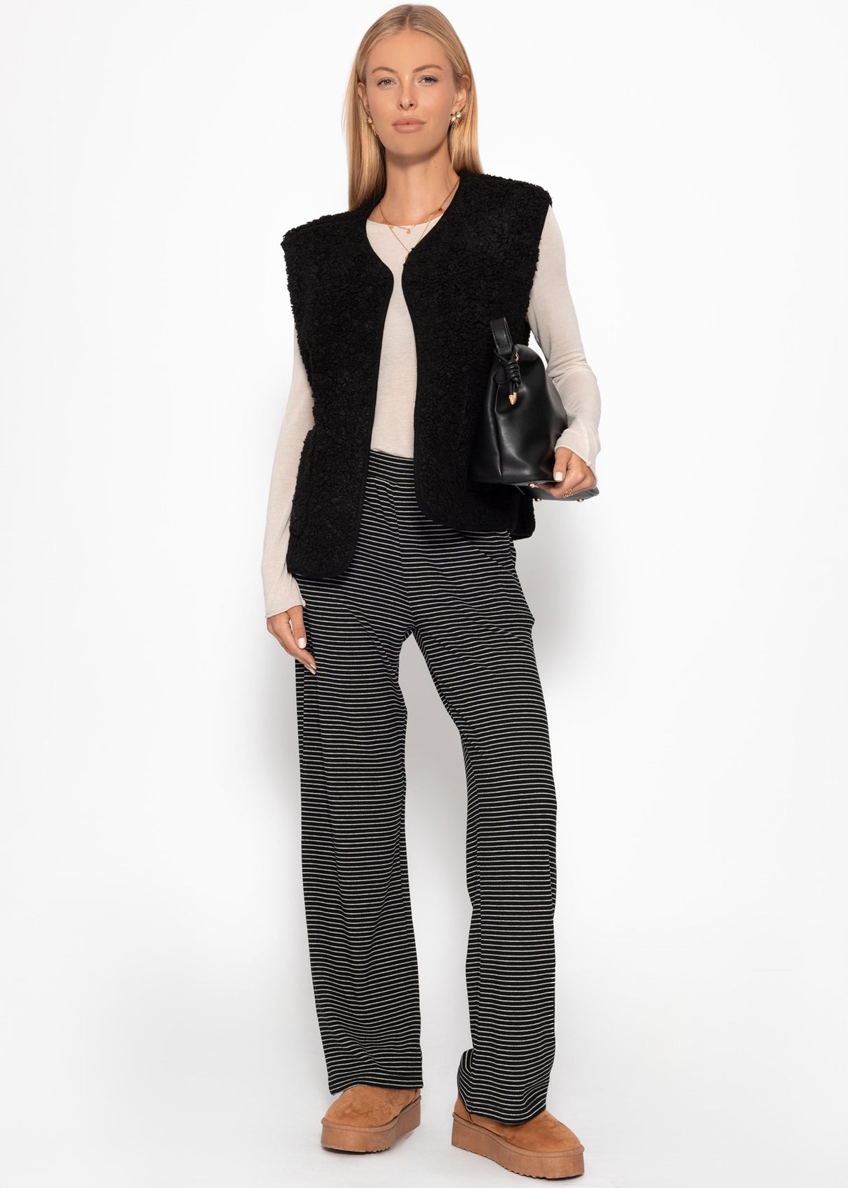 Loungewear trousers with stripes - black