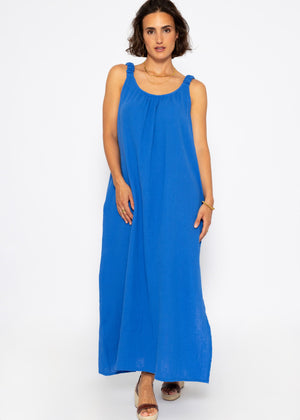 Maxi muslin dress with pockets - royal blue