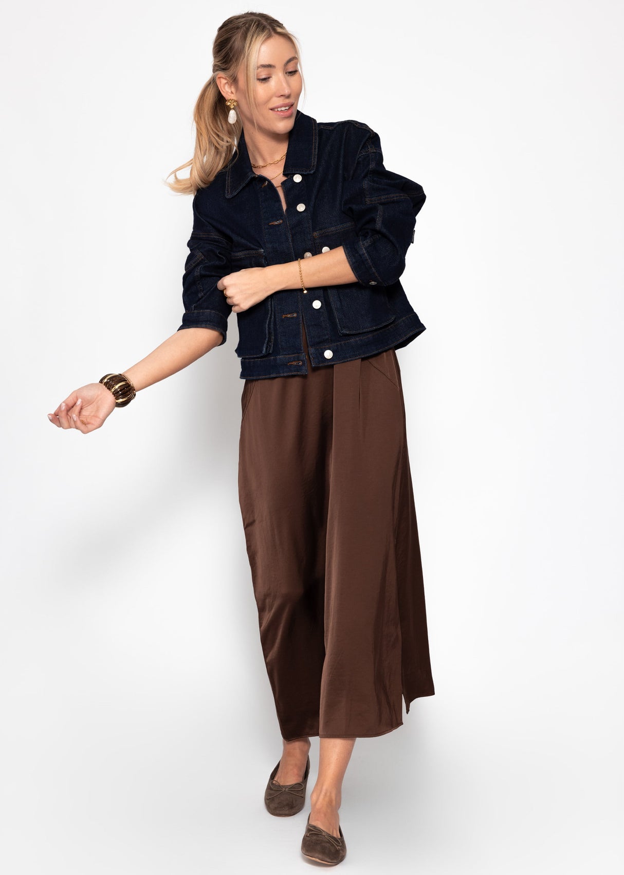 Maxi Satin Kleid - dunkelbraun