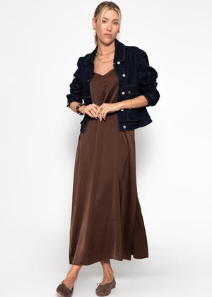Maxi Satin Kleid - dunkelbraun