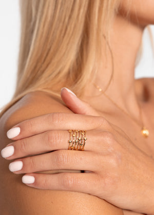 Multi-row ring with stars - gold