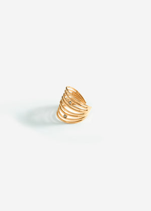 Multi-row ring with offset stones - gold