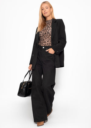 Mesh Langarmshirt mit Leo-Print - braun