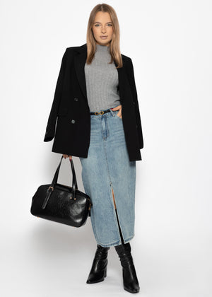 Midi jeans skirt with slit - blue