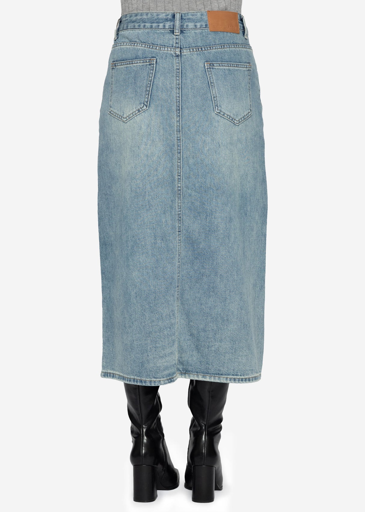 Midi jeans skirt with slit - blue