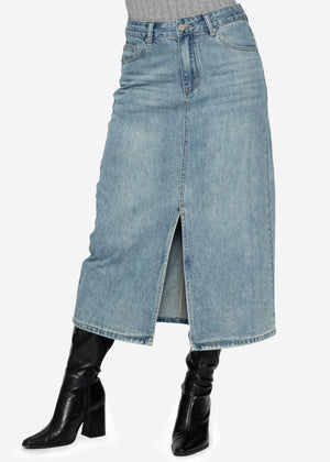 Midi jeans skirt with slit - blue