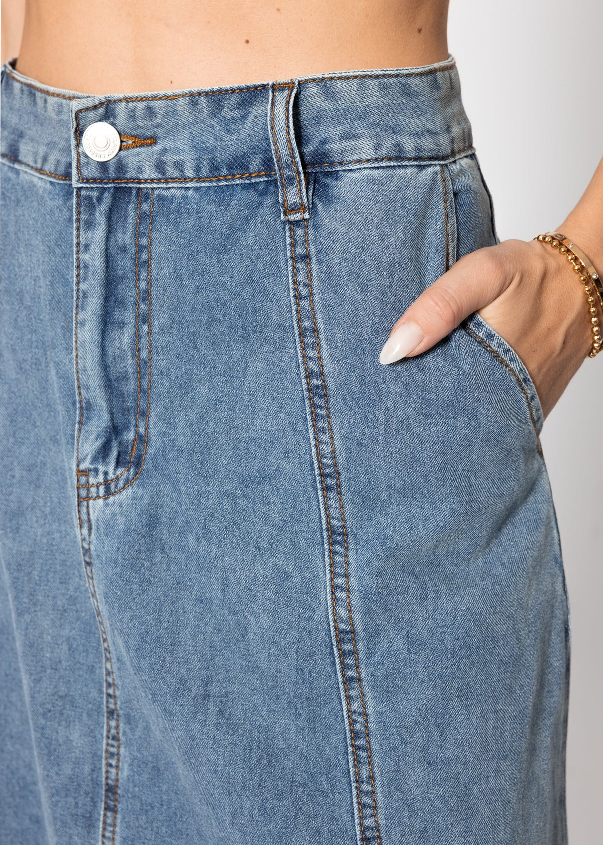 Midi jeans rock with dividing seams - blue