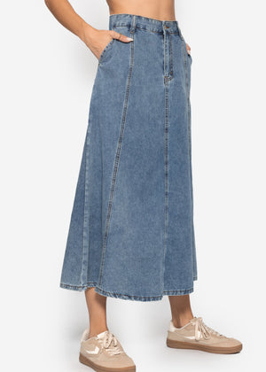 Midi jeans rock with dividing seams - blue